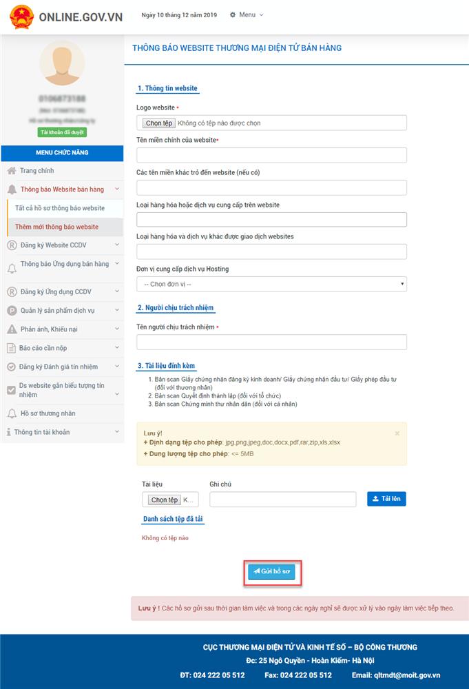 Thông báo website bán hàng