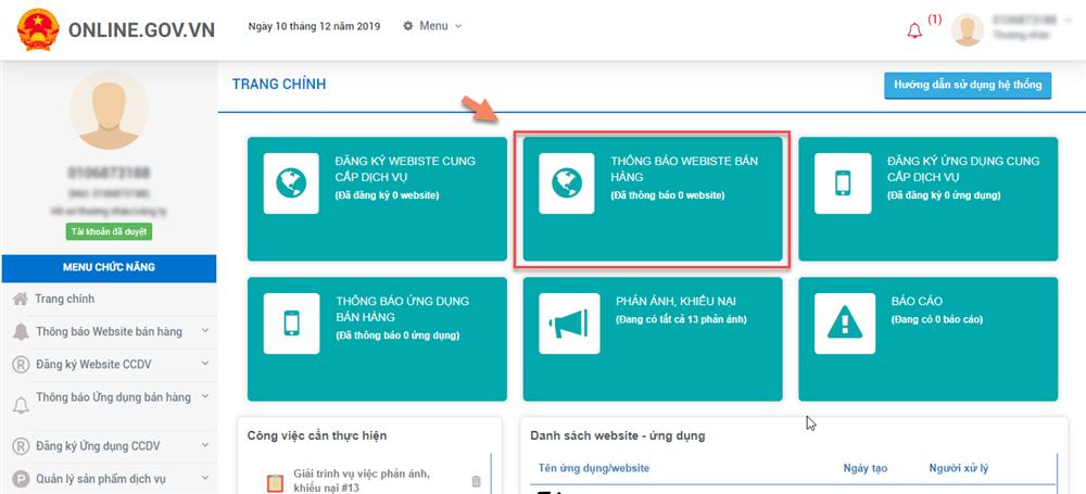 Thông báo website bán hàng